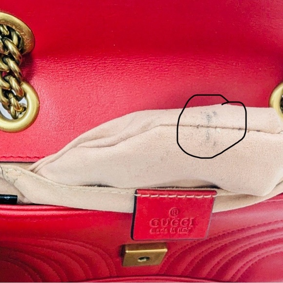 Gucci GG Marmont shoulder bag in deep red matelassé chevron nappa leather. - Picture 11 of 17